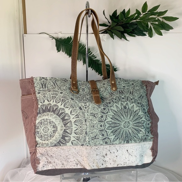 Myra Bag Bags Myra Bag Turquoise Canvas With Cowhide Weekender Bag